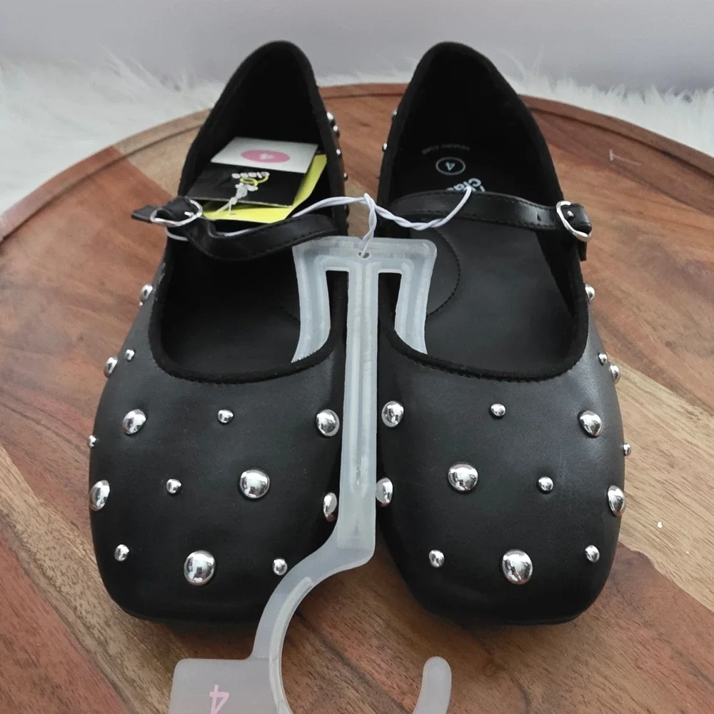 Art Class Madison Flats Kids Size 4 Black NEW Studded Mary Jane Shoes